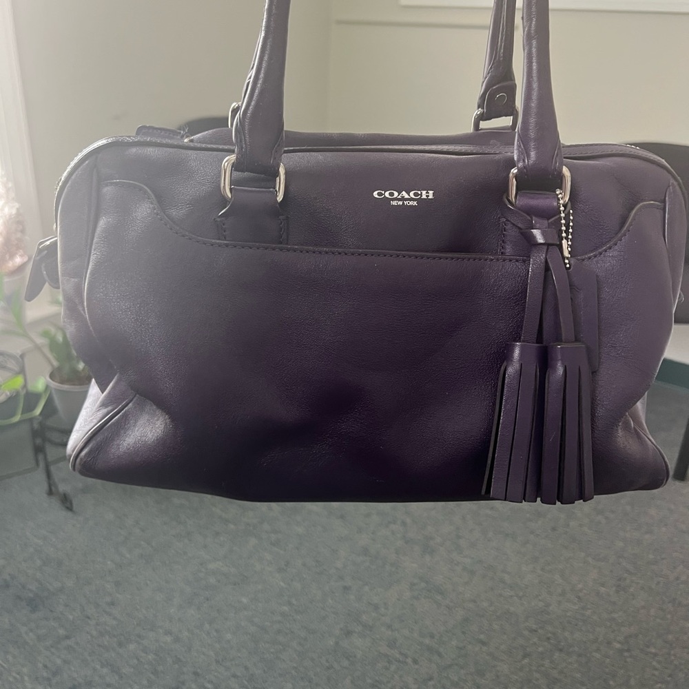 Coach Purple Leather Satchel with Structured Design